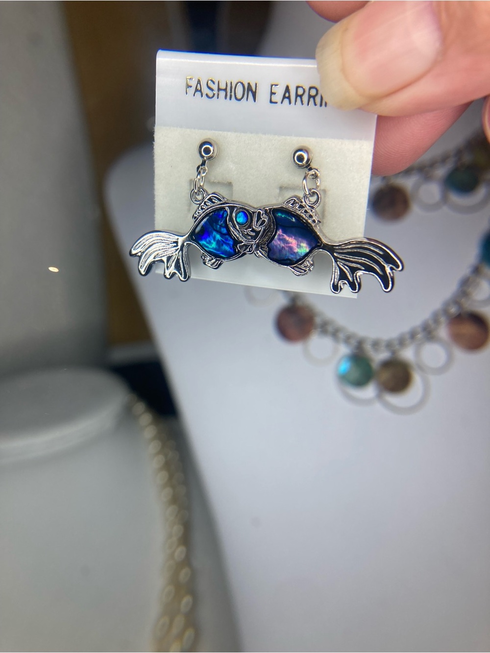 Blue Abalone Fish Dangle Earrings